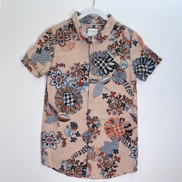 Denim & Flower Ricky Singh Kids' Juniors Modern Floral Shirt Tan Blue Size 13/14 - Picture 1 of 7